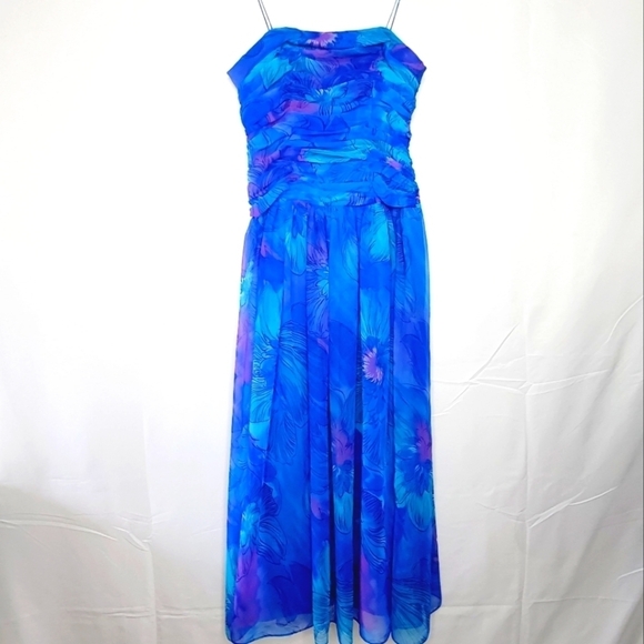 Vintage Miss Elliette Chiffon Maxi Midi Dress Size 6 Floral Fairy Mermaid Prom - Picture 1 of 15